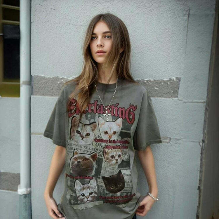 Everlasting Cats Tee - Trendy Y2K Fashion for Cat Lovers | Korean & Asian Style Tee