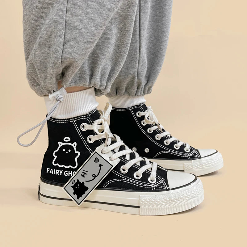 Fairy Ghost Lace Up Canvas Shoes - Y2K Grunge Style Footwear for Trendy Fashion Lovers