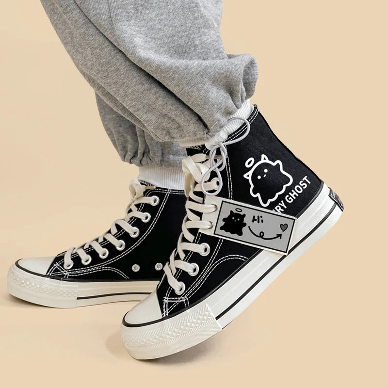 Fairy Ghost Lace Up Canvas Shoes - Y2K Grunge Style Footwear for Trendy Fashion Lovers