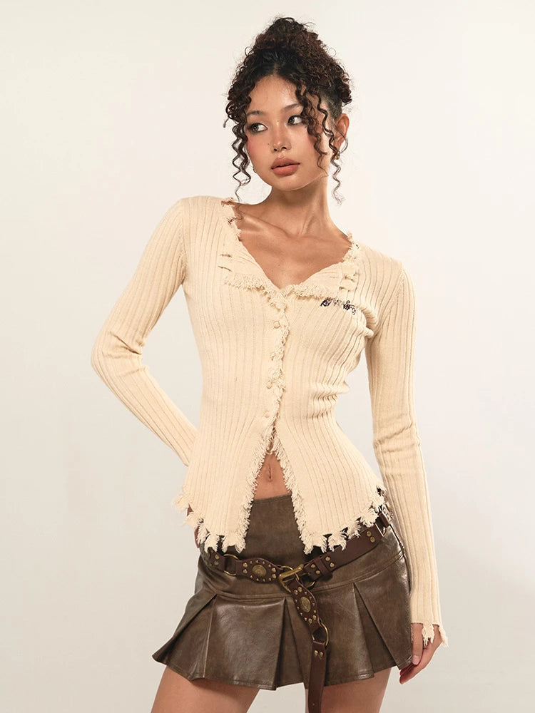 Fairy Grunge Distressed Corduroy Cardigan - Trendy Y2K Fashion for a Unique Look