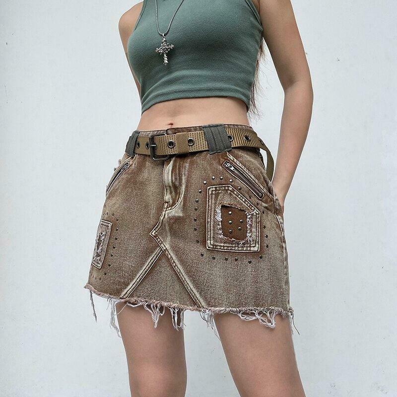 Fairy Grunge Distressed Patchwork Mini Skirt - Trendy Y2K Fashion for a Unique Look