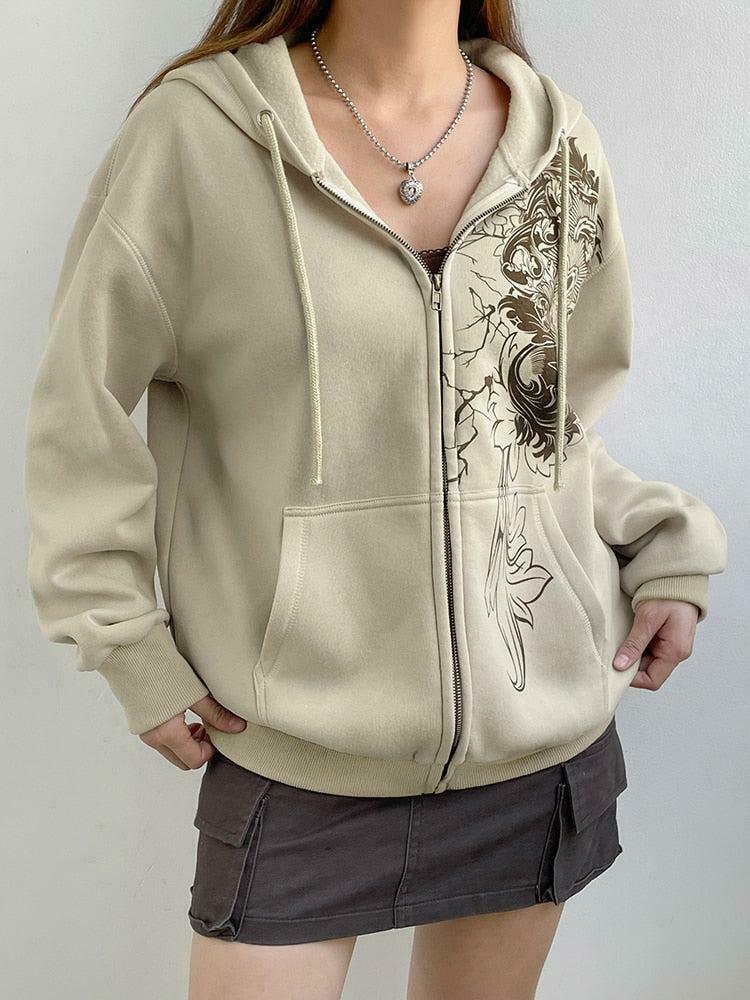 Fairy Grunge Floral Zip-Up Hoodie - Trendy Y2K Fashion Staple for Unique Style Outfits