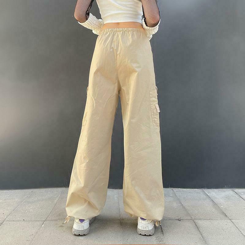 Fairy Grunge Orange Parachute Pants - Trendy Y2K Cargo Style with Rivet Details