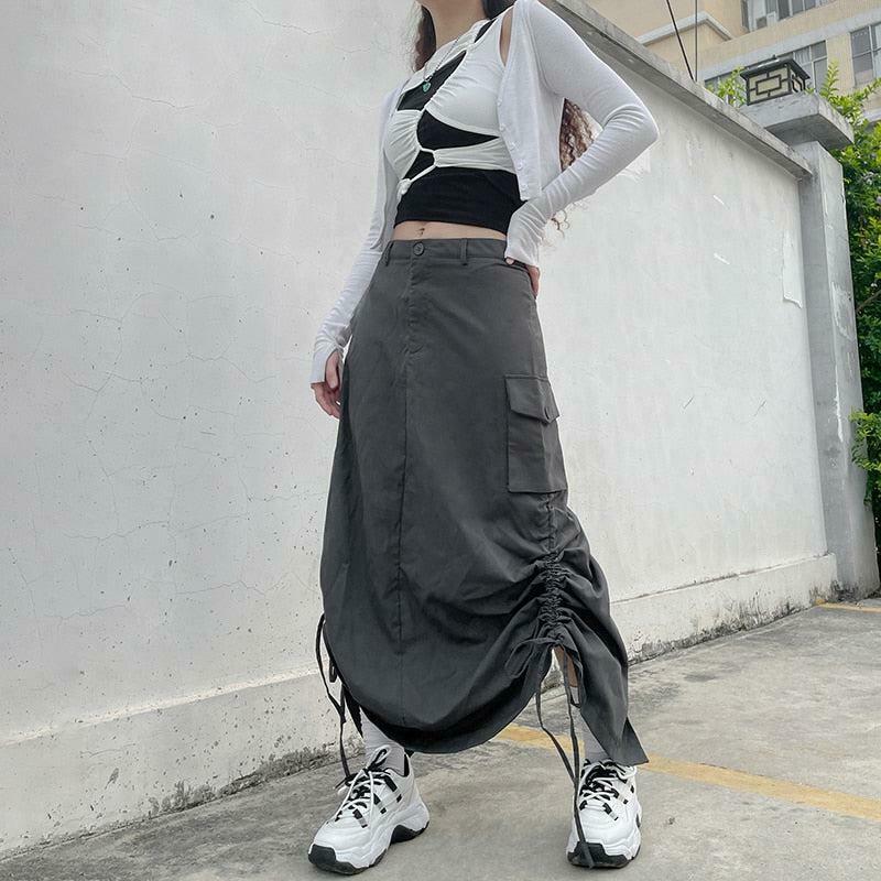 Fairy Grunge Parachute Maxi Skirt - Trendy Y2K Fashion for a Chic Korean Look