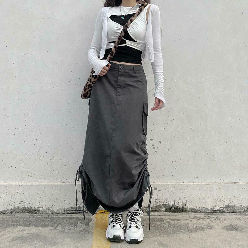 Fairy Grunge Parachute Maxi Skirt - Trendy Y2K Fashion for a Chic Korean Look