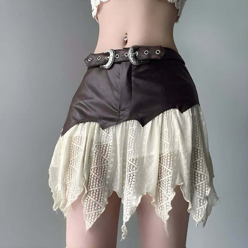 Fairy Grunge Patchwork Lace Mini Skirt - Trendy Y2K Layered Lace Skirt for Unique Style