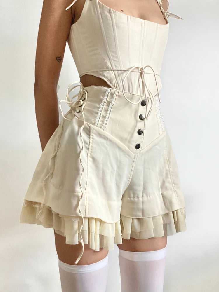 Fairycore Ruffled Lace-Up Shorts for Y2K Fashion Enthusiasts - Trendy Korean & Asian Styles