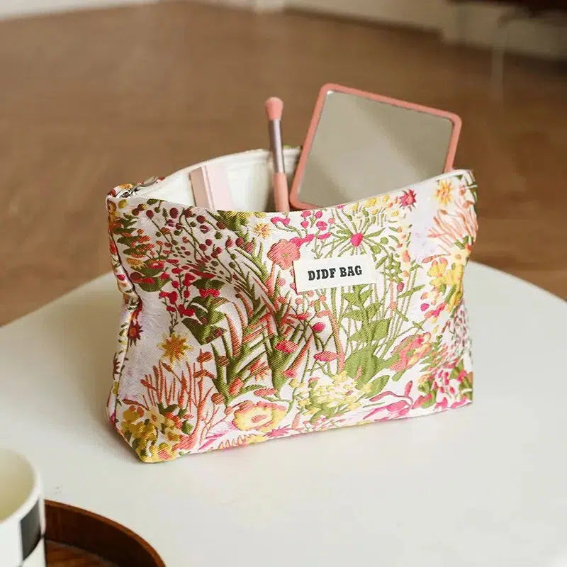 Floral Embroidered Makeup Bag - Trendy Y2K Fashion Accessory for Stylish Looks