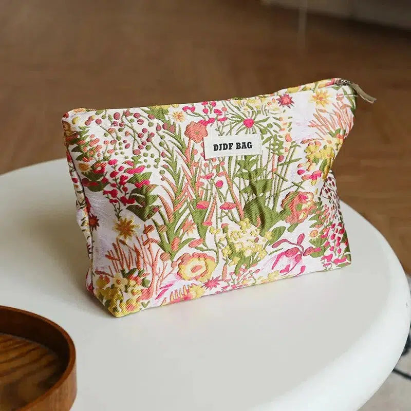 Floral Embroidered Makeup Bag - Trendy Y2K Fashion Accessory for Stylish Looks