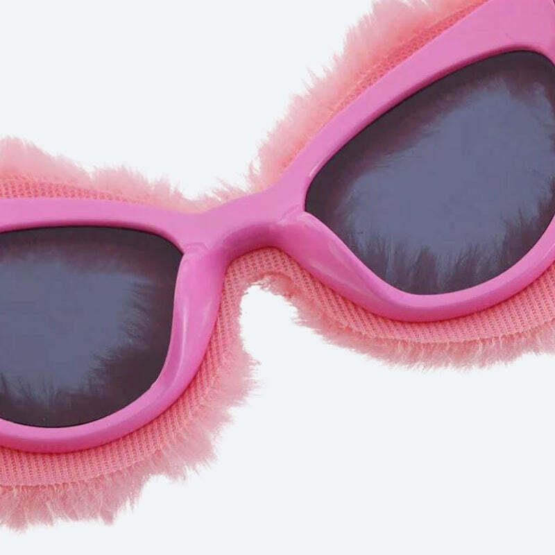 Fluffy Cat Eye Sunglasses - Rimless Y2K Fashion Statement for Trendy Looks and Style