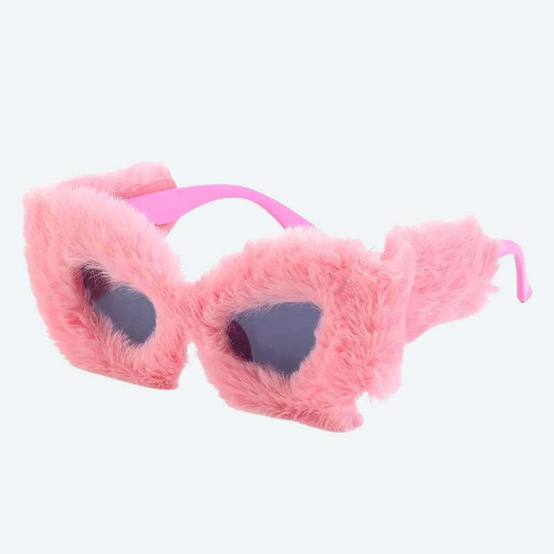 Fluffy Cat Eye Sunglasses - Rimless Y2K Fashion Statement for Trendy Looks and Style