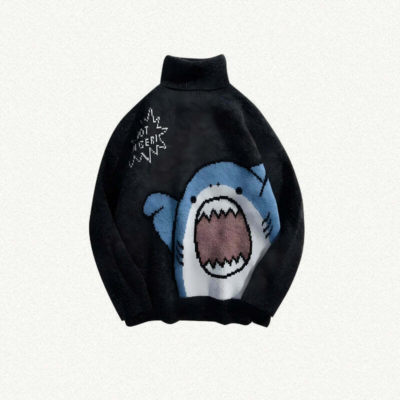 Funny Shark Knitted Sweater - Baggy Y2K Style for Iconic Grunge and Skater Outfits