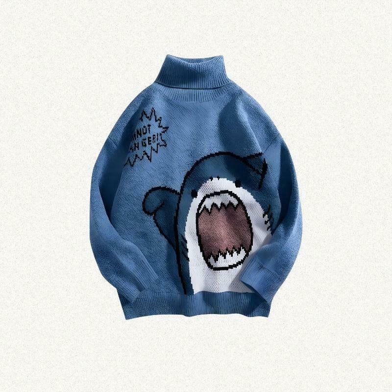 Funny Shark Knitted Sweater - Baggy Y2K Style for Iconic Grunge and Skater Outfits