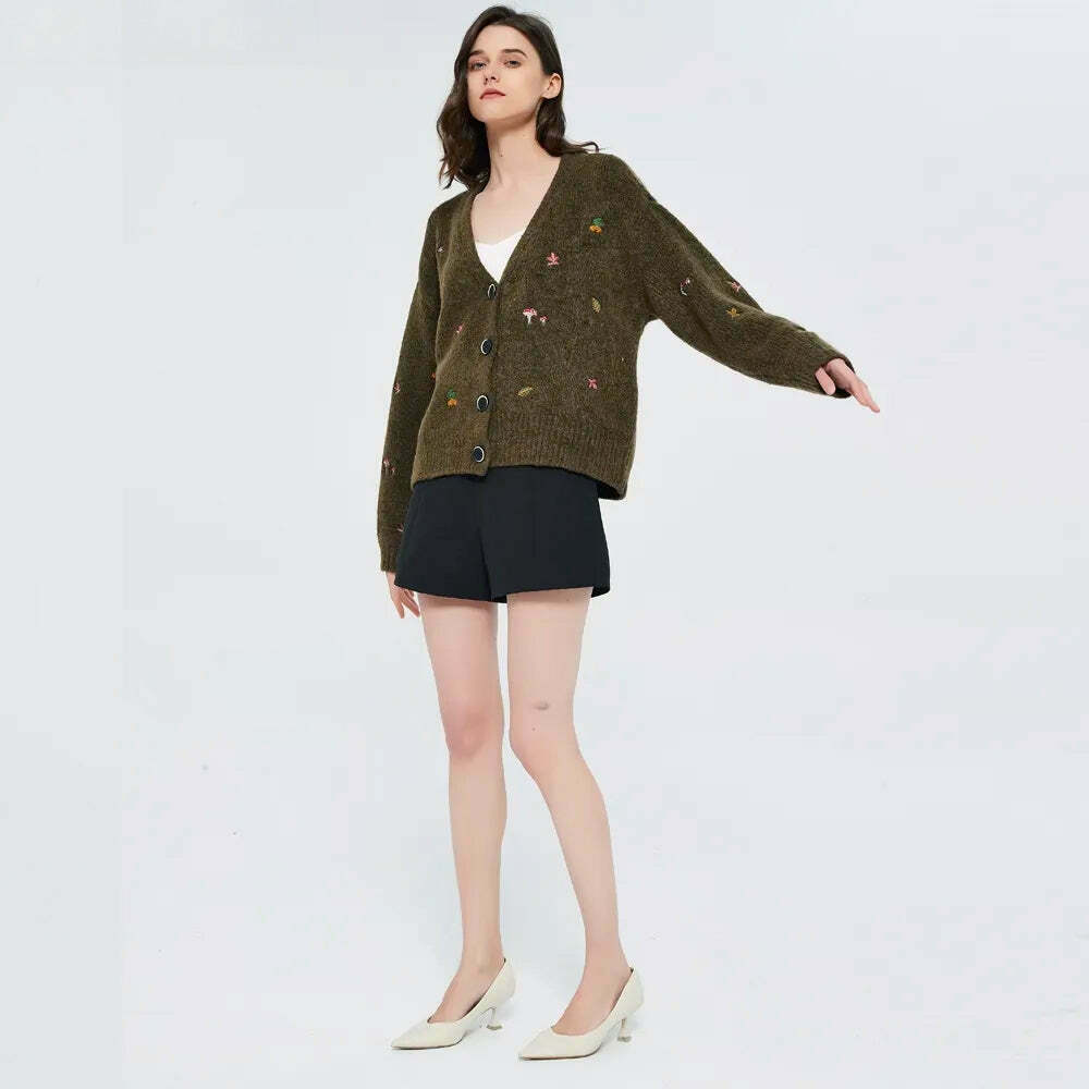 Goblincore Leaf Embroidery Cardigan - Trendy Y2K Leaf Cardigan for Unique Style