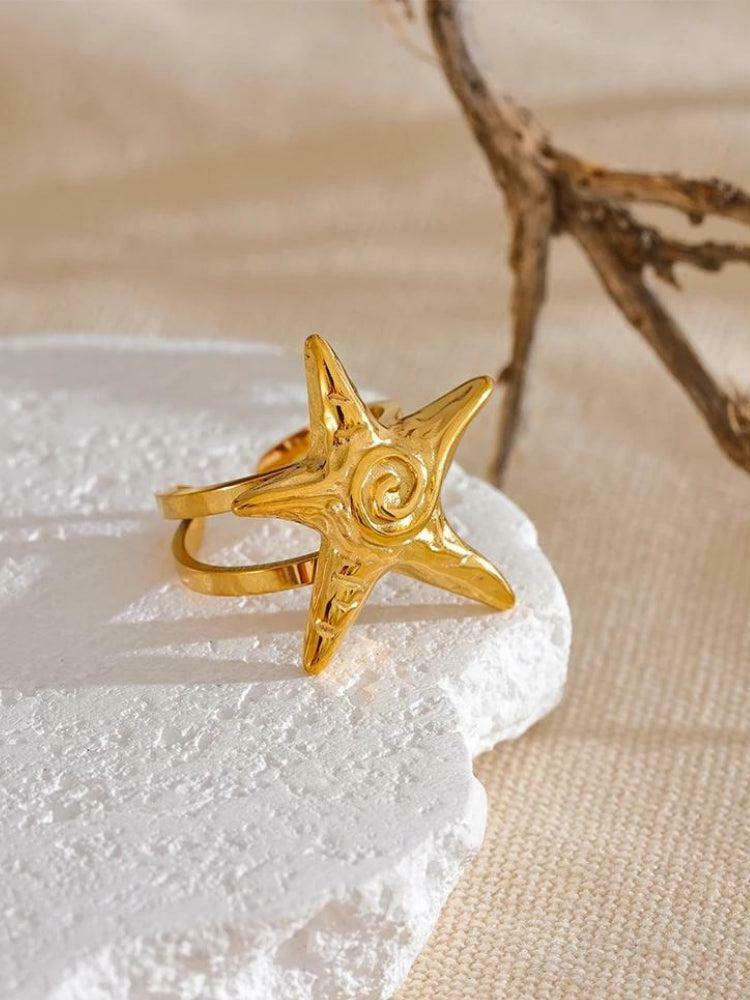 Gold Starfish Ring - Trendy Y2K Fashion Accessory Inspired by Korean and Asian Styles