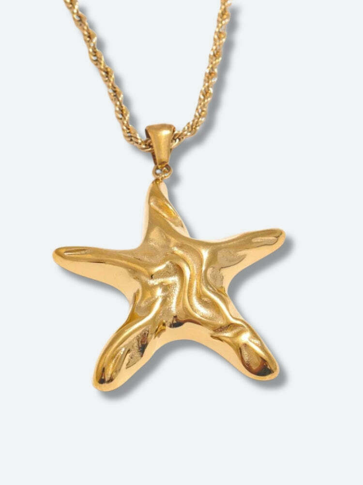 Golden Starfish Necklace & Earrings Set - Trendy Y2K Jewelry for Stylish Outfits