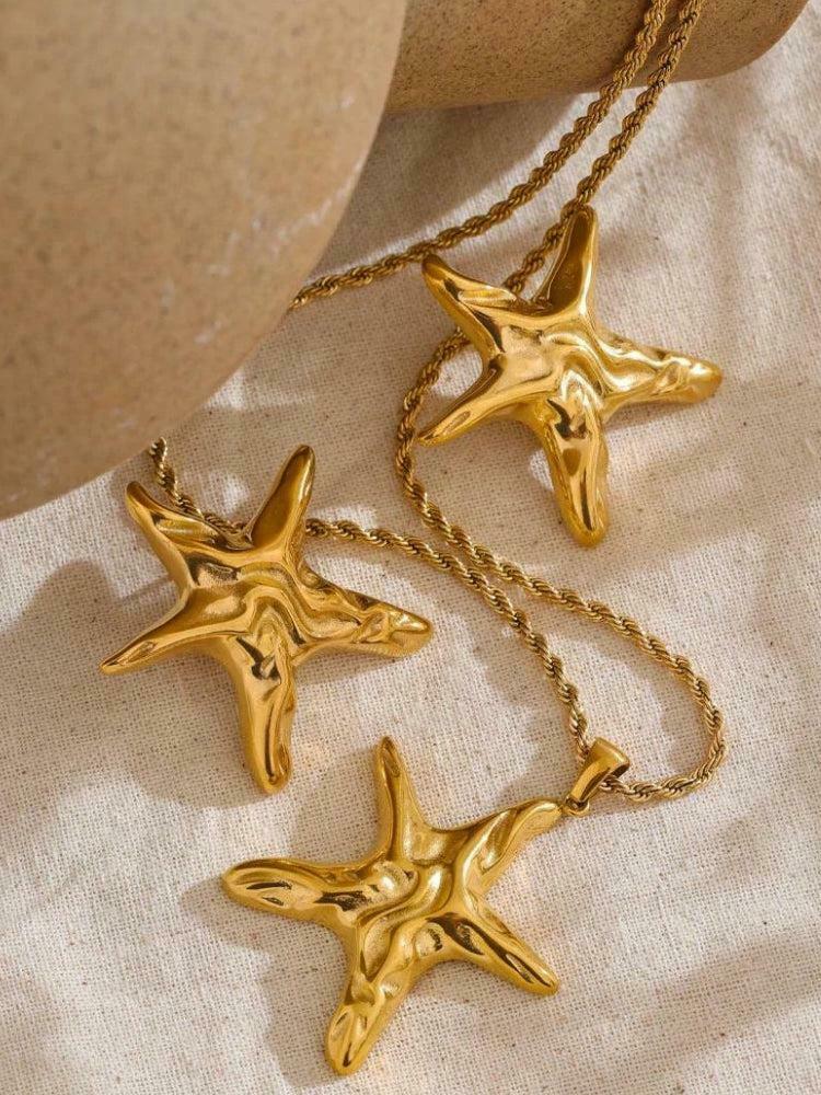 Golden Starfish Necklace & Earrings Set - Trendy Y2K Jewelry for Stylish Outfits