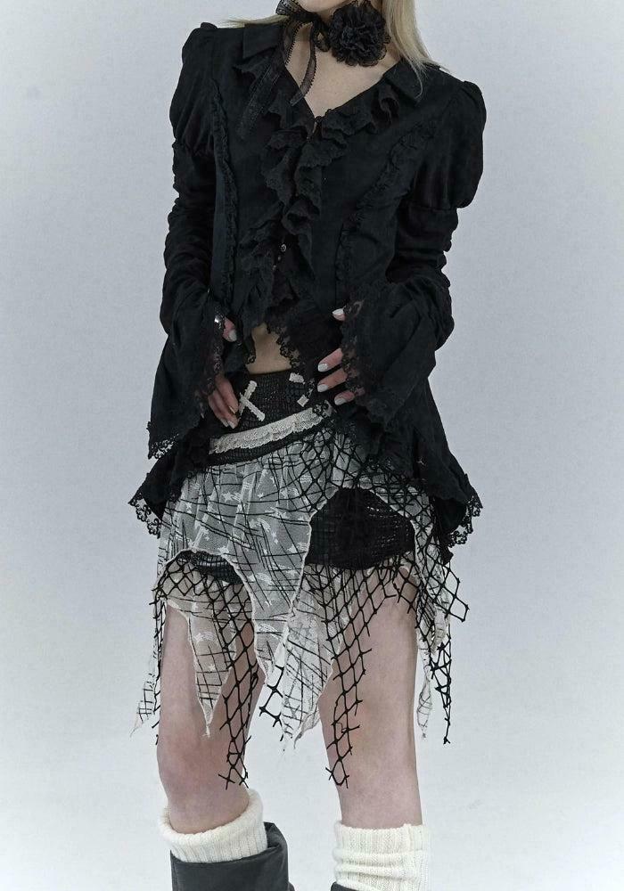 Goth Asymmetric Ruched Sleeve Shirt - Trendy Y2K Grunge Fashion for Unique Outfits