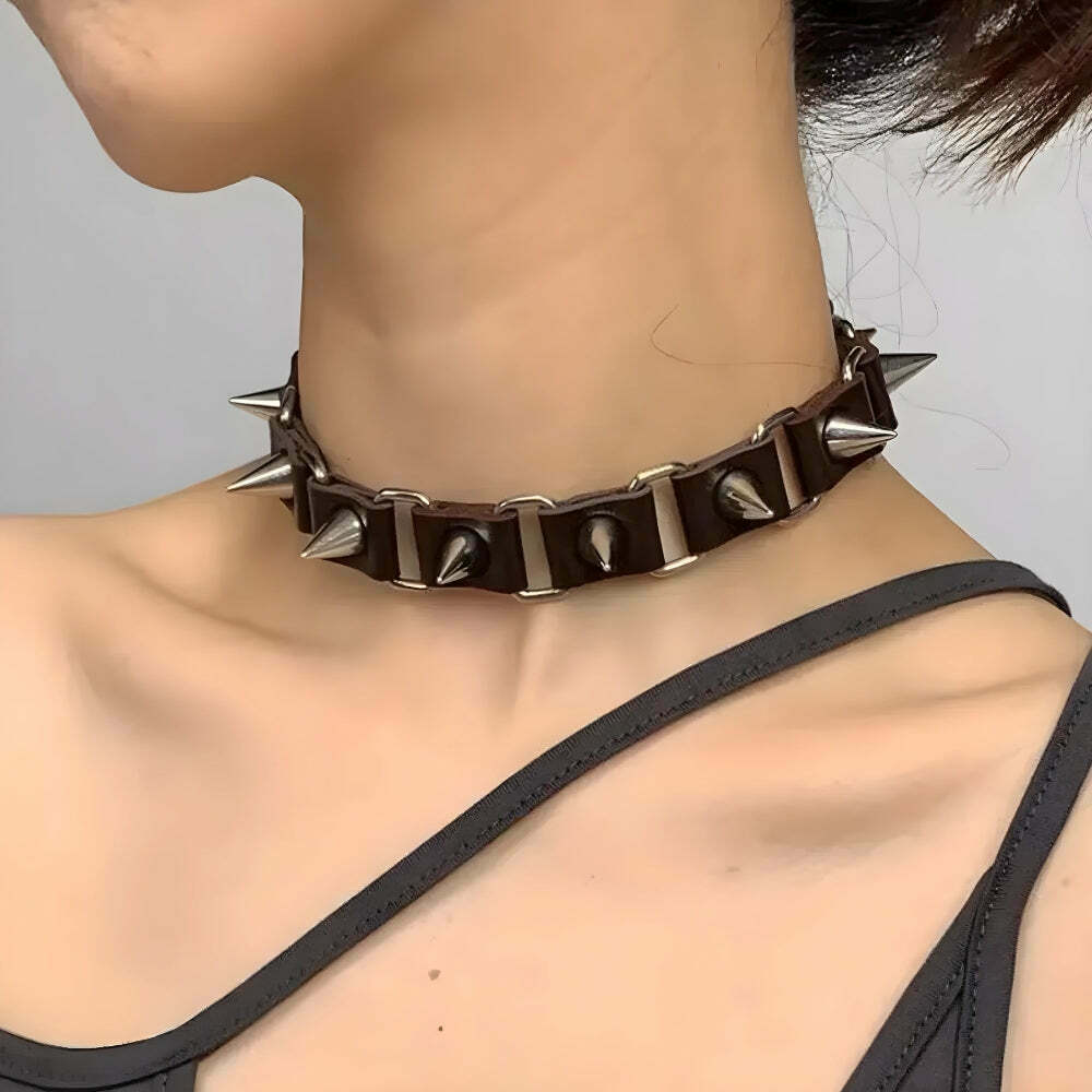 Goth Barbed Choker Collar Necklace - Y2K Scene Fashion Accessory for Grunge and Emo Styles