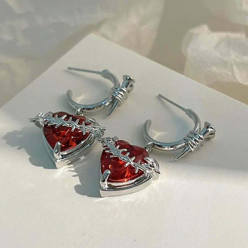 Goth Barbed Heart Earrings - Trendy Y2K Style Jewelry for Indie and Preppy Fashion Outfits