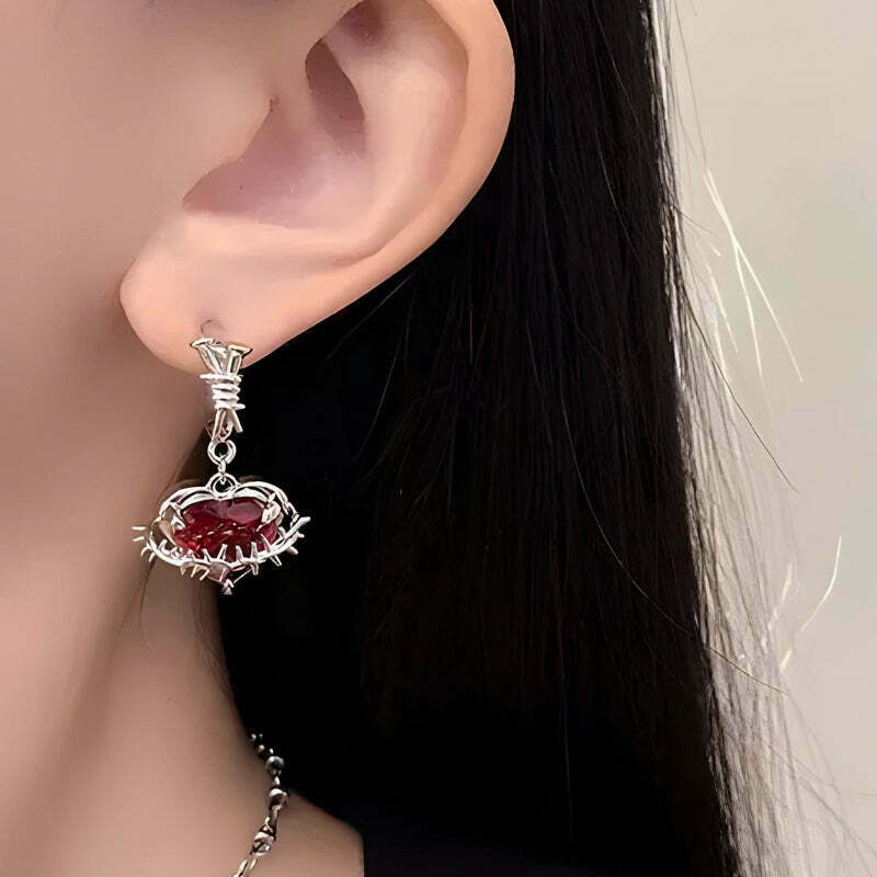 Goth Barbed Heart Earrings - Trendy Y2K Style Jewelry for Indie and Preppy Fashion Outfits