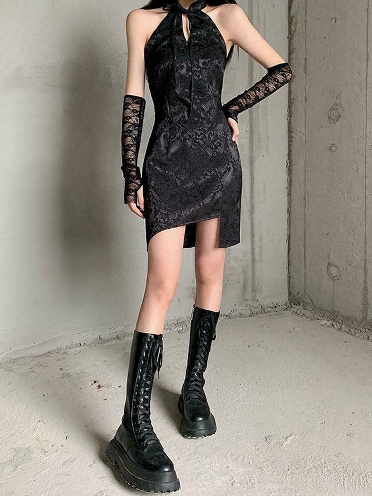 Goth Halter Mini Dress - Trendy Y2K Fashion Inspired by Korean & Wear Styles