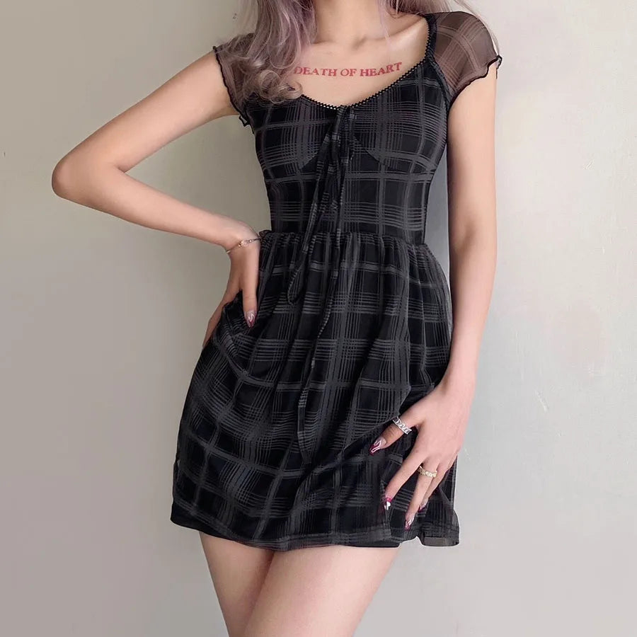 Goth Plaid Mini Dress - Trendy Y2K Indie Outfit for Fashion-Forward Styles in 2025