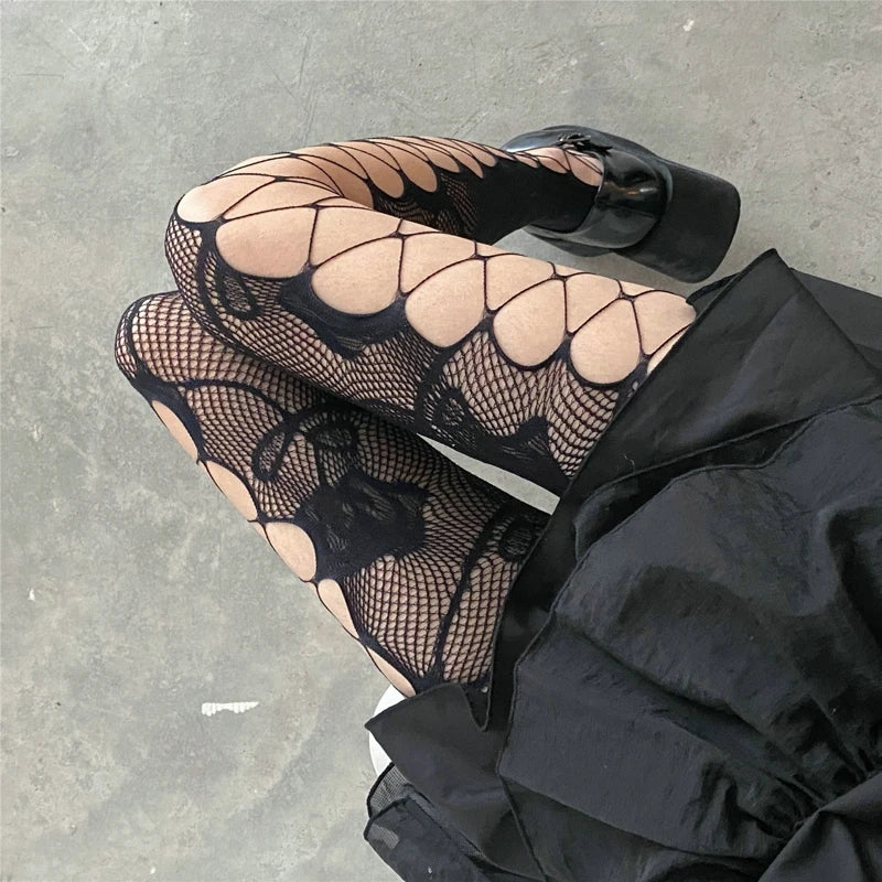 Goth Rose Fishnet Tights for Y2K Fashion - Trendy Fishnet Tights for Unique Style