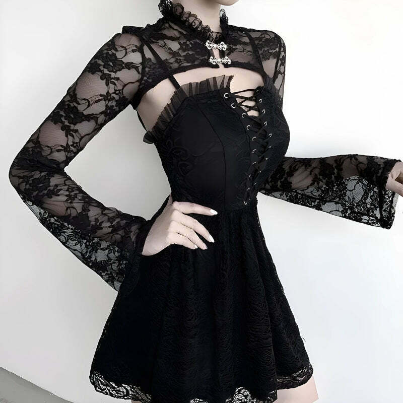 Goth Sheer Lace Bolero - Y2K Fashion Statement for Unique Outfits and Styles