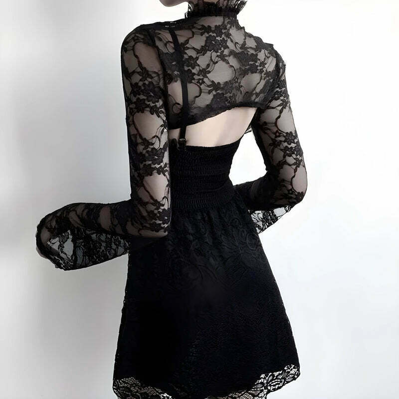 Goth Sheer Lace Bolero - Y2K Fashion Statement for Unique Outfits and Styles