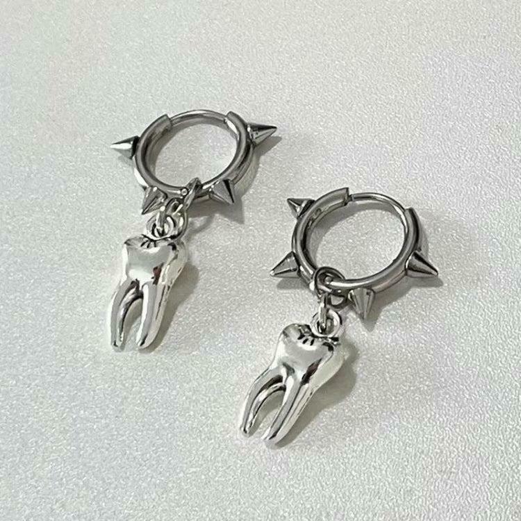 Goth Tooth Spiked Hoop Earrings - Y2K Punk Style Jewelry for Grunge and Modest Outfits