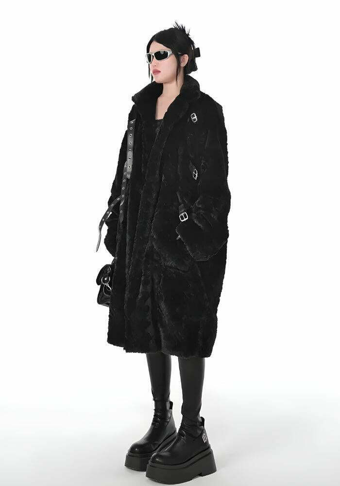 Gothic Faux Fur Fluffy Long Jacket - Trendy Y2K Style Outerwear for Fashion-Forward Looks