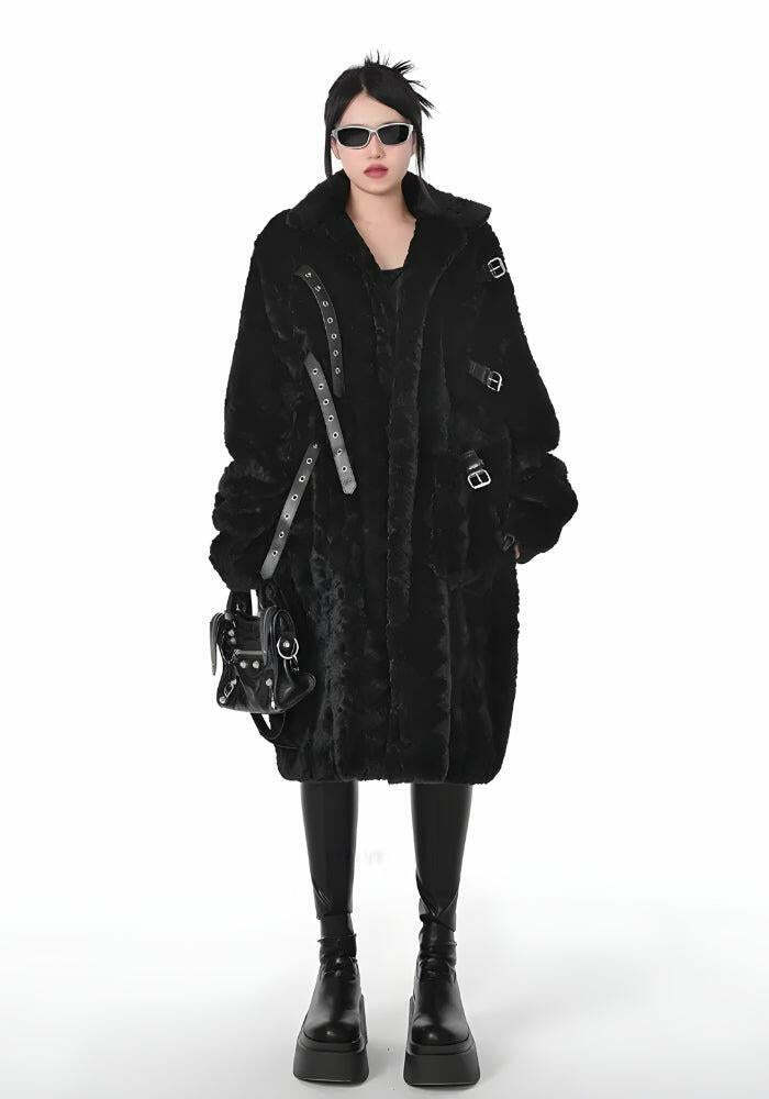 Gothic Faux Fur Fluffy Long Jacket - Trendy Y2K Style Outerwear for Fashion-Forward Looks