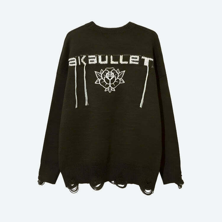 Grunge AK-Bullet Tasseled Sweater - Y2K Style Clothing & Women, Retro Punk Fashion