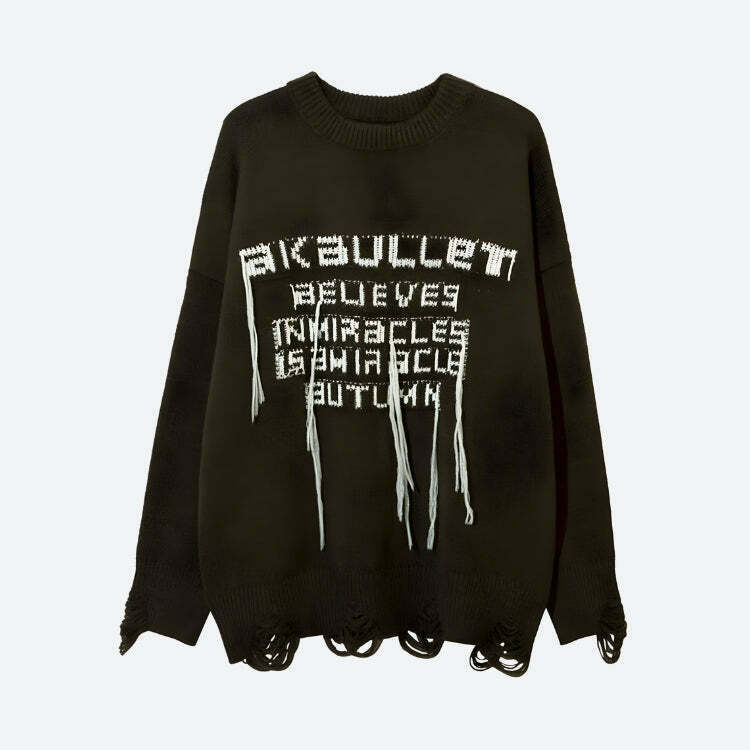 Grunge AK-Bullet Tasseled Sweater - Y2K Style Clothing for Men & Women, Retro Punk Fashion