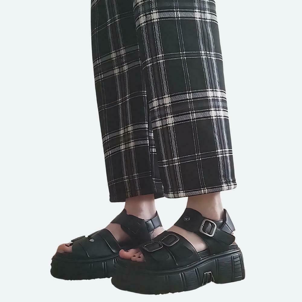 Grunge Belted Platform Sandals - Trendy Y2K Fashion Footwear for a Stylish Look