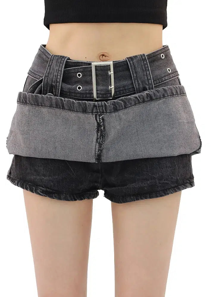 Grunge Buttoned Belt Loop Mini Skort for Y2K Style - Trendy Mini Skort for Fashion Lovers