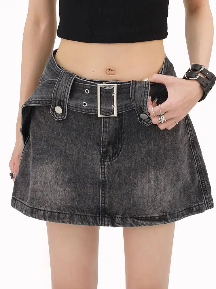 Grunge Buttoned Belt Loop Mini Skort for Y2K Style - Trendy Mini Skort for Fashion Lovers