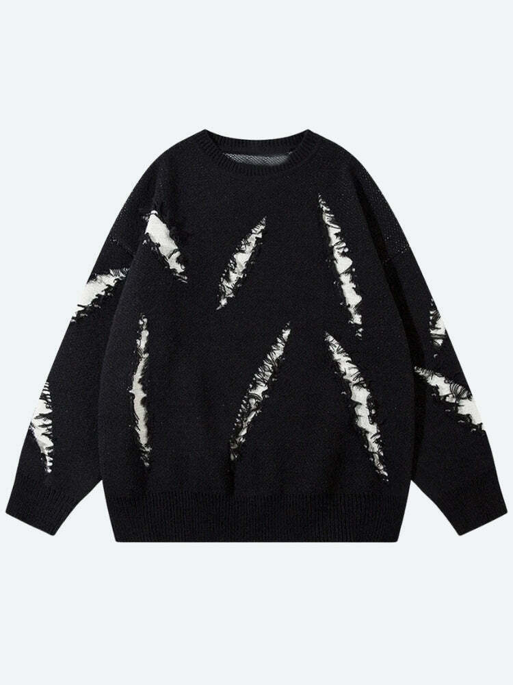 Grunge Claw Distressed Knitted Sweater - Trendy Y2K Clothing for a Unique Style