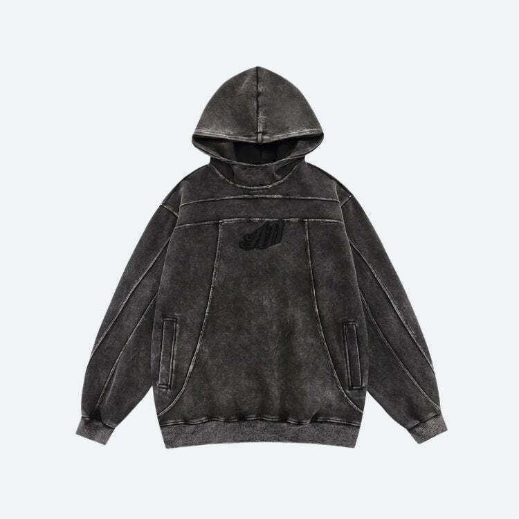 Grunge Dark Washed Embroidered Hoodie - Y2K Fairy Style for Trendy Women’s Fashion