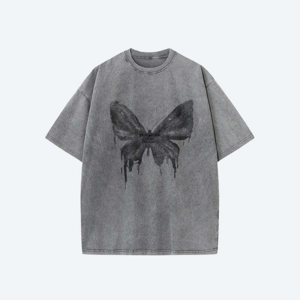 Grunge Distressed Butterfly Tee - Y2K Style for Emo, Punk, and Cute Outfits