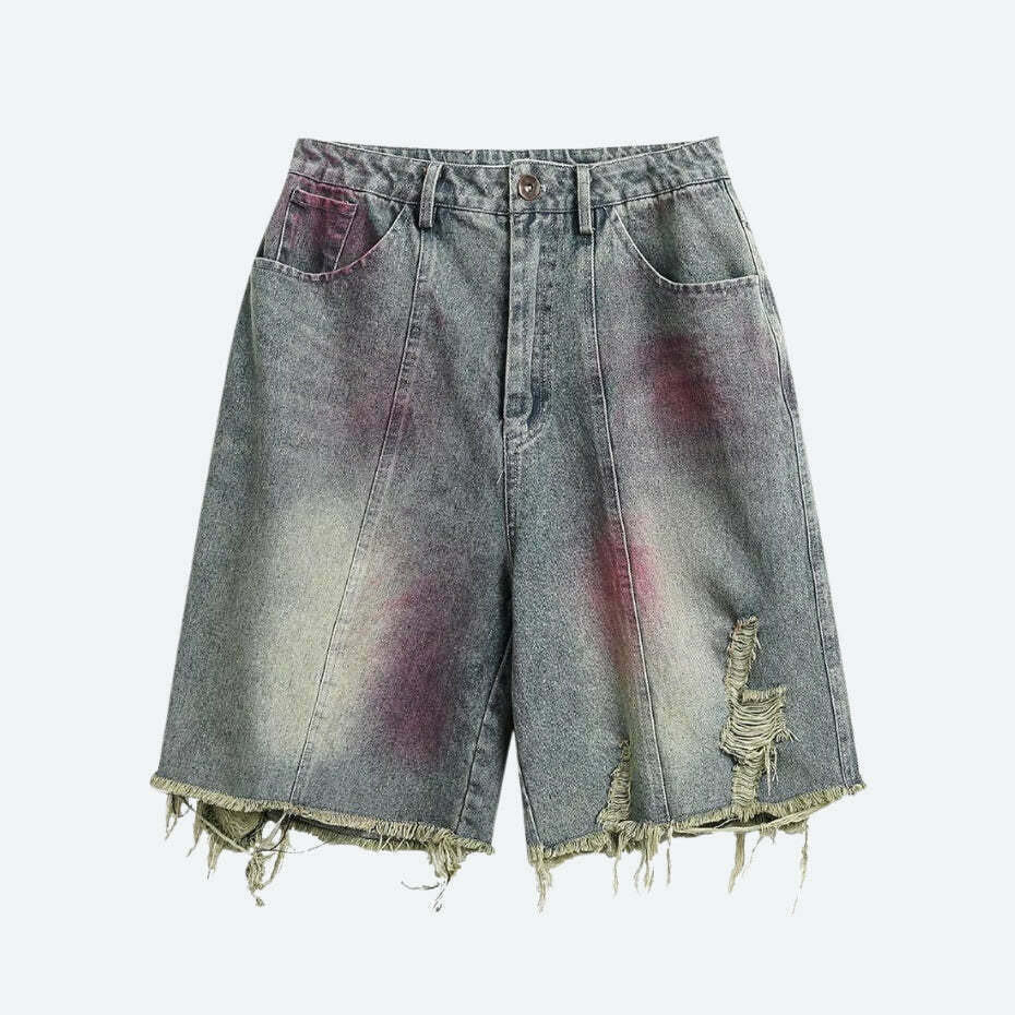 Grunge Distressed Denim Shorts for Trendy Y2K Style - Must-Have Distressed Shorts