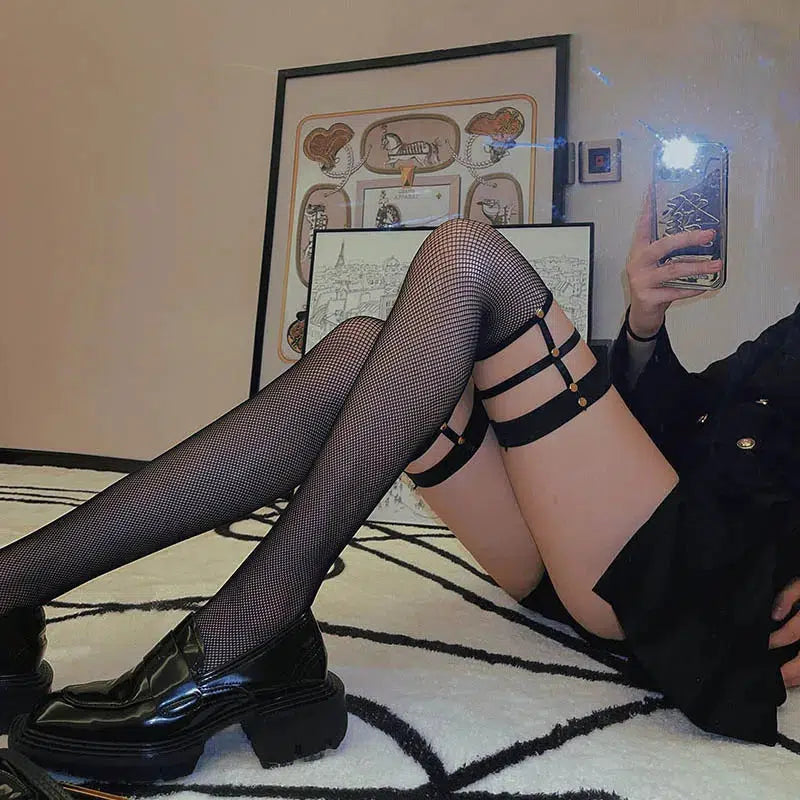 Grunge Fishnet Thigh High Socks for Y2K Fashion - Perfect for Aesthetic Outfits & Punk Style