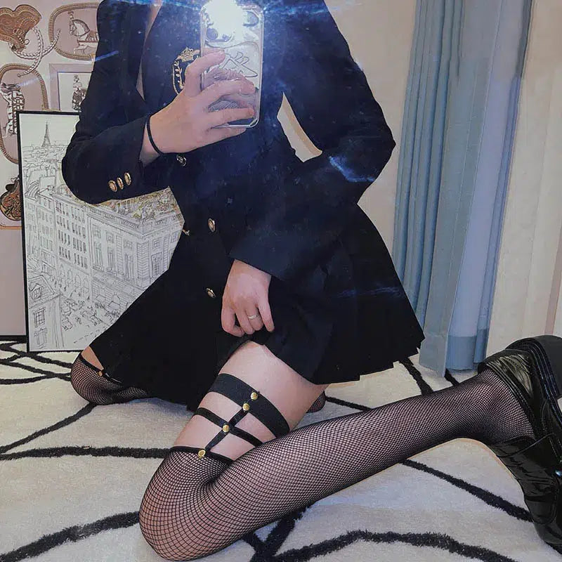 Grunge Fishnet Thigh High Socks for Y2K Fashion - Perfect for Aesthetic Outfits & Punk Style