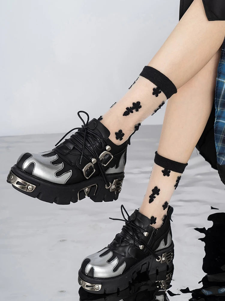 Grunge Flame Chunky Platform Shoes for Y2K Style - Trendy Flame Platform Footwear