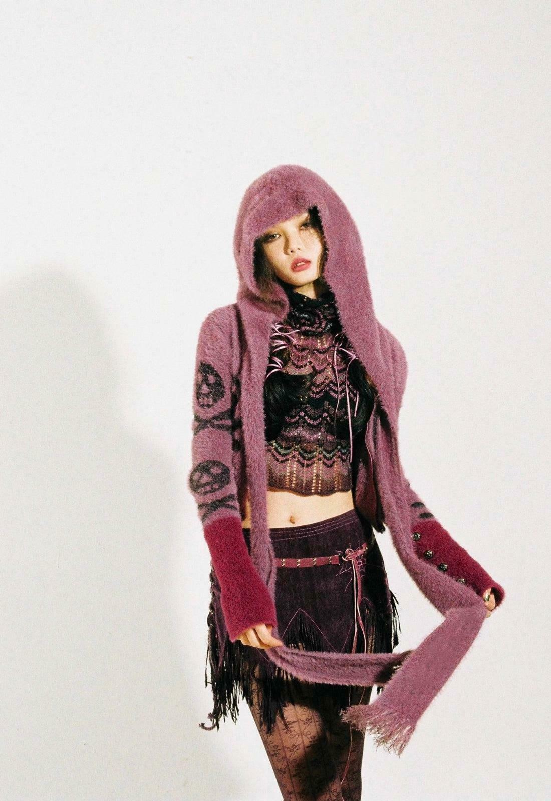 Grunge Gothic Skull Hooded Cardigan - Trendy Y2K Fashion for a Bold Look