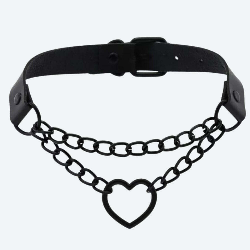 Grunge Heart Belted Choker Necklace - Y2K Core Fashion Accessory for Trendy Outfits