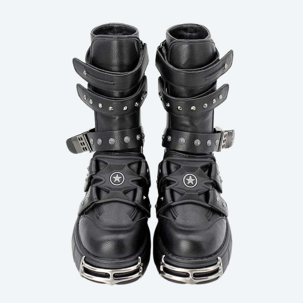 Grunge Velcro Straps Chunky Platform Boots for Y2K Style Outfits and Fashion Trends