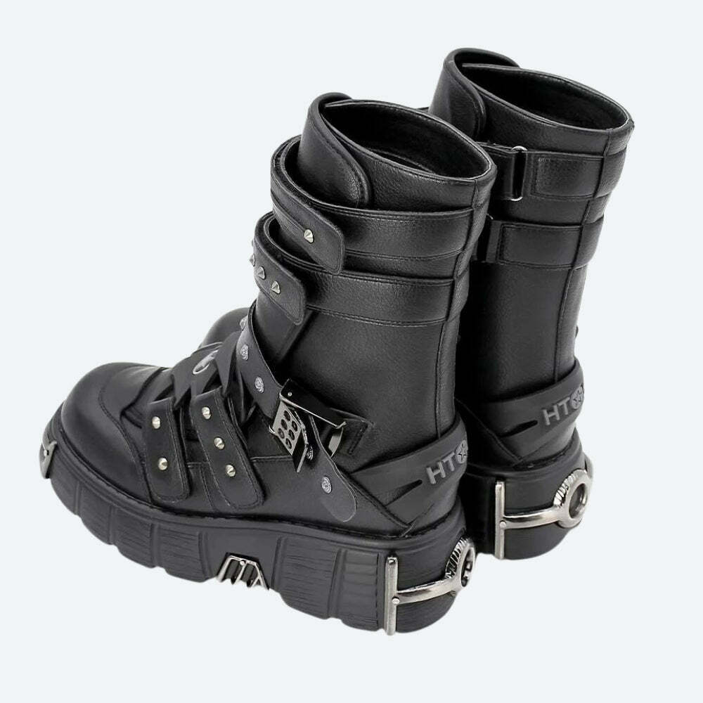 Grunge Velcro Straps Chunky Platform Boots for Y2K Style Outfits and Fashion Trends