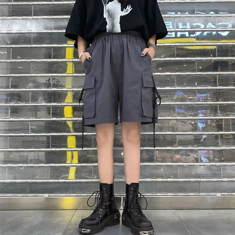 Grunge Wide Leg Cargo Shorts for Trendy Y2K Fashion Enthusiasts - Korean & Asian Styles